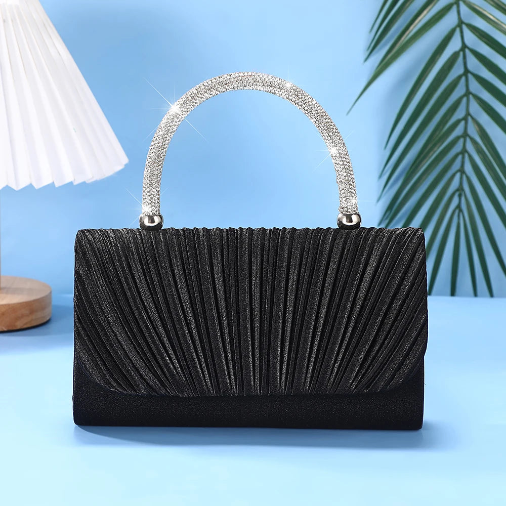 New pleated evening bag with diamond handle versatile for banquets and parties fashionable and stylish single-shoulder bag for