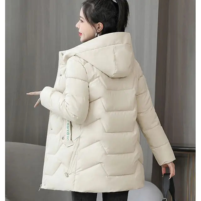 New Winter fashion Women Mid-Length Down Cotton Jacket Korean Loose Thick Warm padded Coat female Hooded Parkas outerwear R013