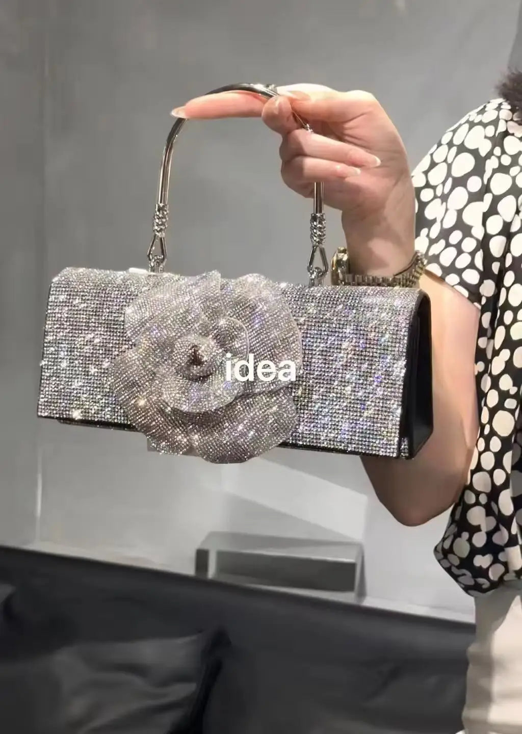 Luxury Designer Glitter Diamond Floral Women's Handbag Crystal Rhinestones Evening Bag Wedding Party Clutch Purse Crossbody Bag
