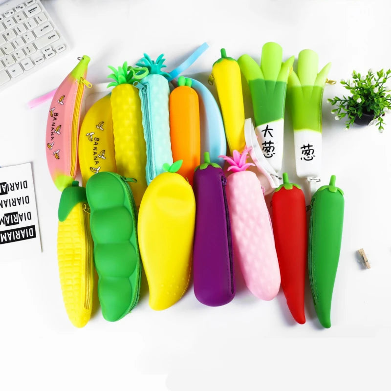 Cute Pencil Case Kawaii Fruit Candy Color Silicone Coin Purse Jelly Coin Purse Key Wallet Earphone Organizer Storage Box Pocket