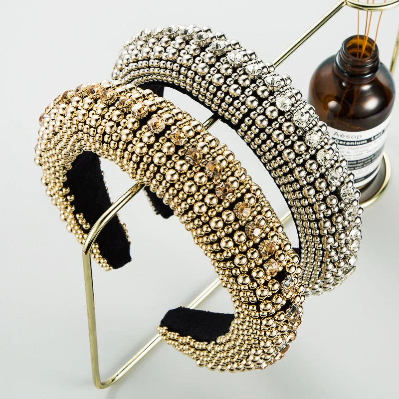 Ins Fashion Gold/Silver Pearl Hair Band Luxury Baroque Rhinestone Headband Girls Sweet Headwear Hair Accessories Wholesale