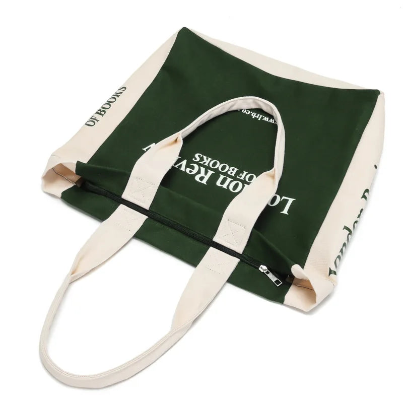 London Review Women Canvas Shoulder Bag Large Capacity Shopping Bags Ladies Books Handbag Tote Female Thick Cotton Fabric Purse