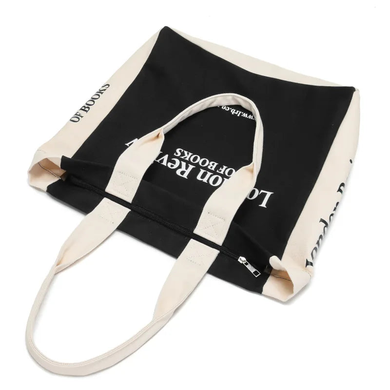 London Review Women Canvas Shoulder Bag Large Capacity Shopping Bags Ladies Books Handbag Tote Female Thick Cotton Fabric Purse