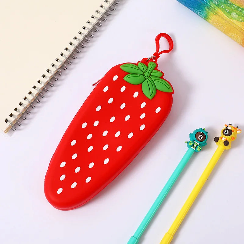 Cute Pencil Case Kawaii Fruit Candy Color Silicone Coin Purse Jelly Coin Purse Key Wallet Earphone Organizer Storage Box Pocket