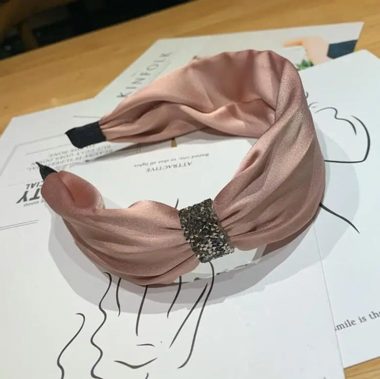 New Fashion Women Headband Solid Color Rhinestone Hairband Temperament High Quality Hair Accessories Wholesale Headwear
