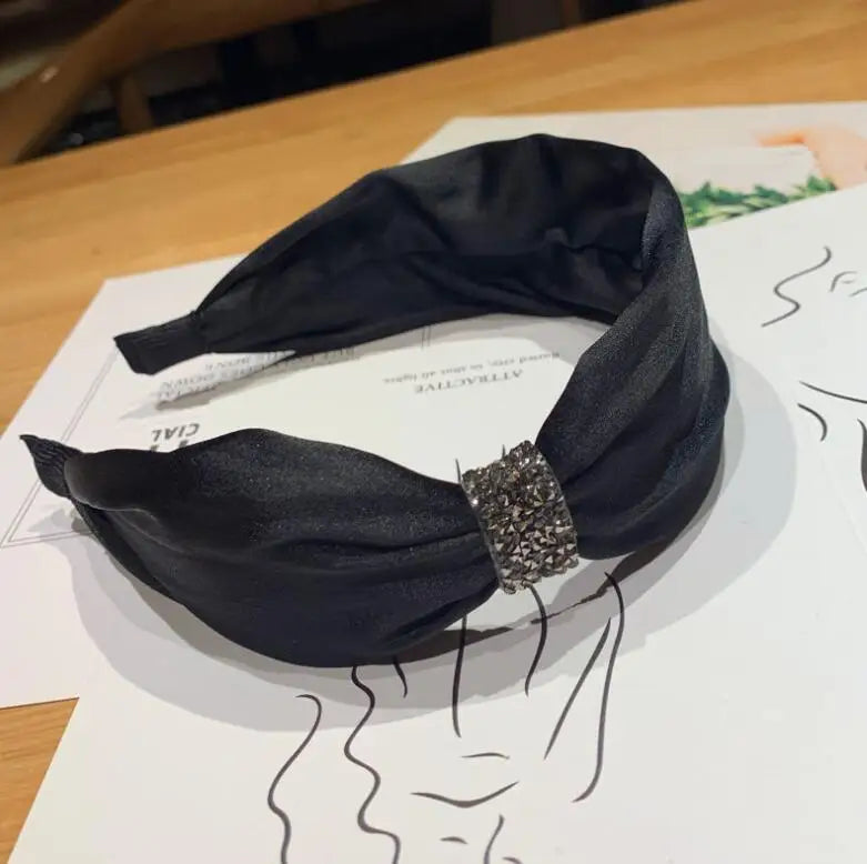 New Fashion Women Headband Solid Color Rhinestone Hairband Temperament High Quality Hair Accessories Wholesale Headwear