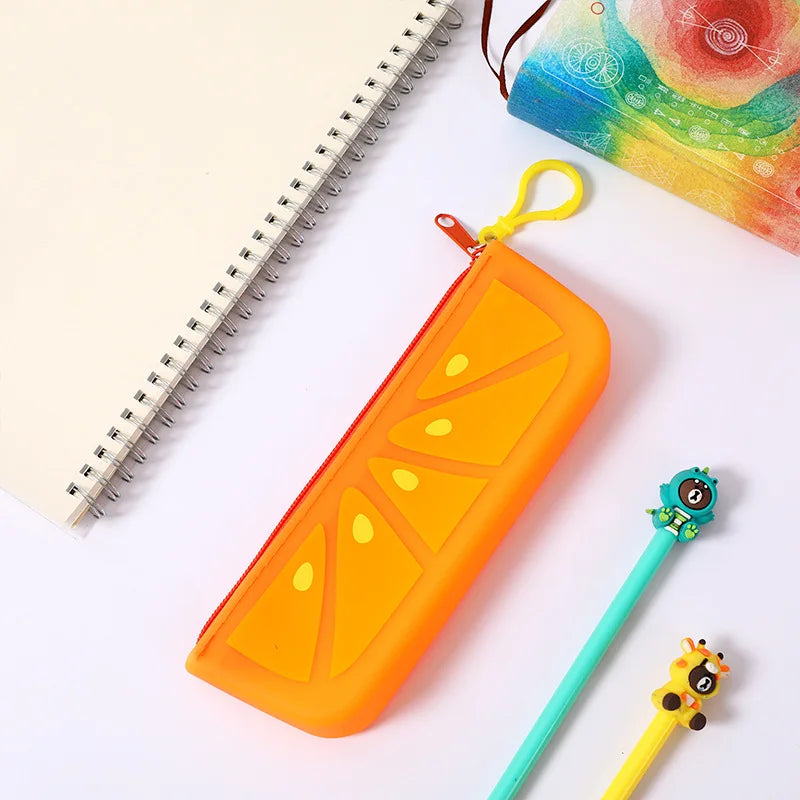 Cute Pencil Case Kawaii Fruit Candy Color Silicone Coin Purse Jelly Coin Purse Key Wallet Earphone Organizer Storage Box Pocket