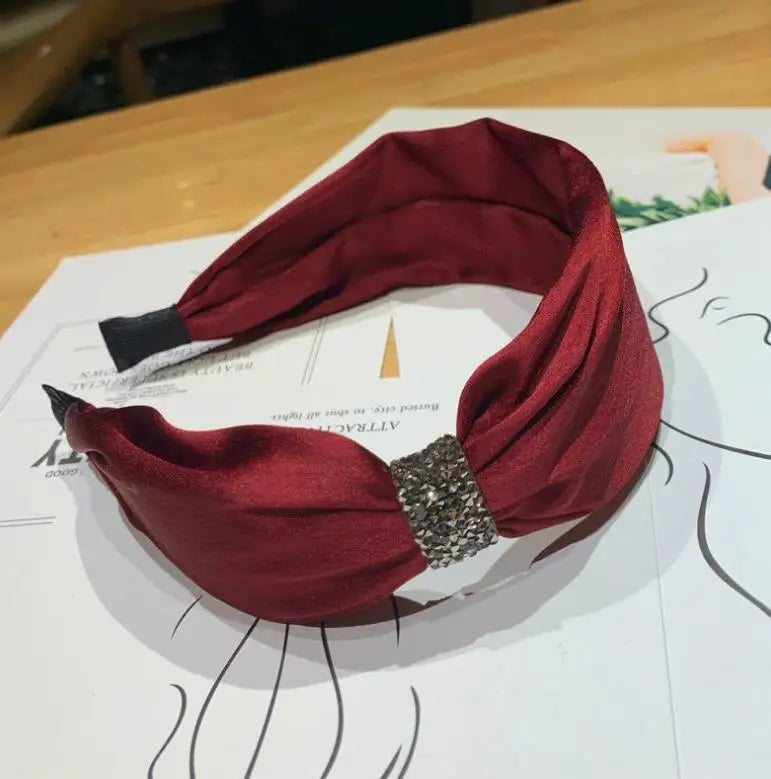 New Fashion Women Headband Solid Color Rhinestone Hairband Temperament High Quality Hair Accessories Wholesale Headwear