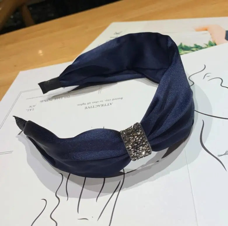 New Fashion Women Headband Solid Color Rhinestone Hairband Temperament High Quality Hair Accessories Wholesale Headwear