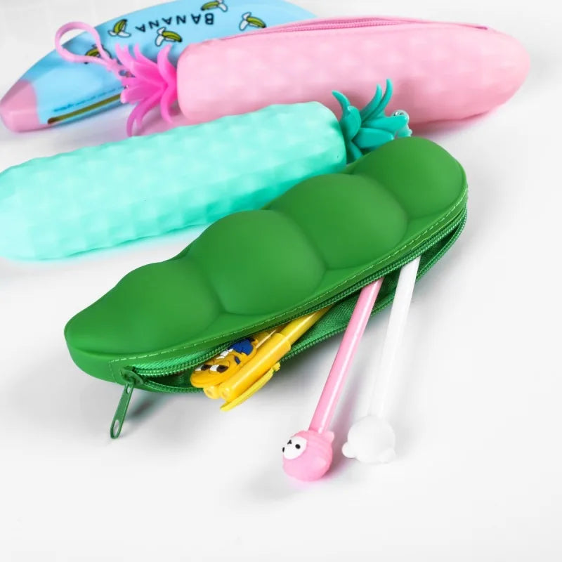 Cute Pencil Case Kawaii Fruit Candy Color Silicone Coin Purse Jelly Coin Purse Key Wallet Earphone Organizer Storage Box Pocket