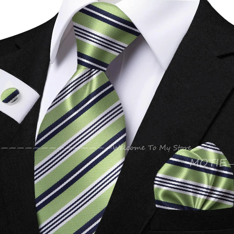New Classic Striped Jacquard Tie Set Include Purple Polyester Pocket Square As Daily Wear Party Wedding Stylish Accessories Gift