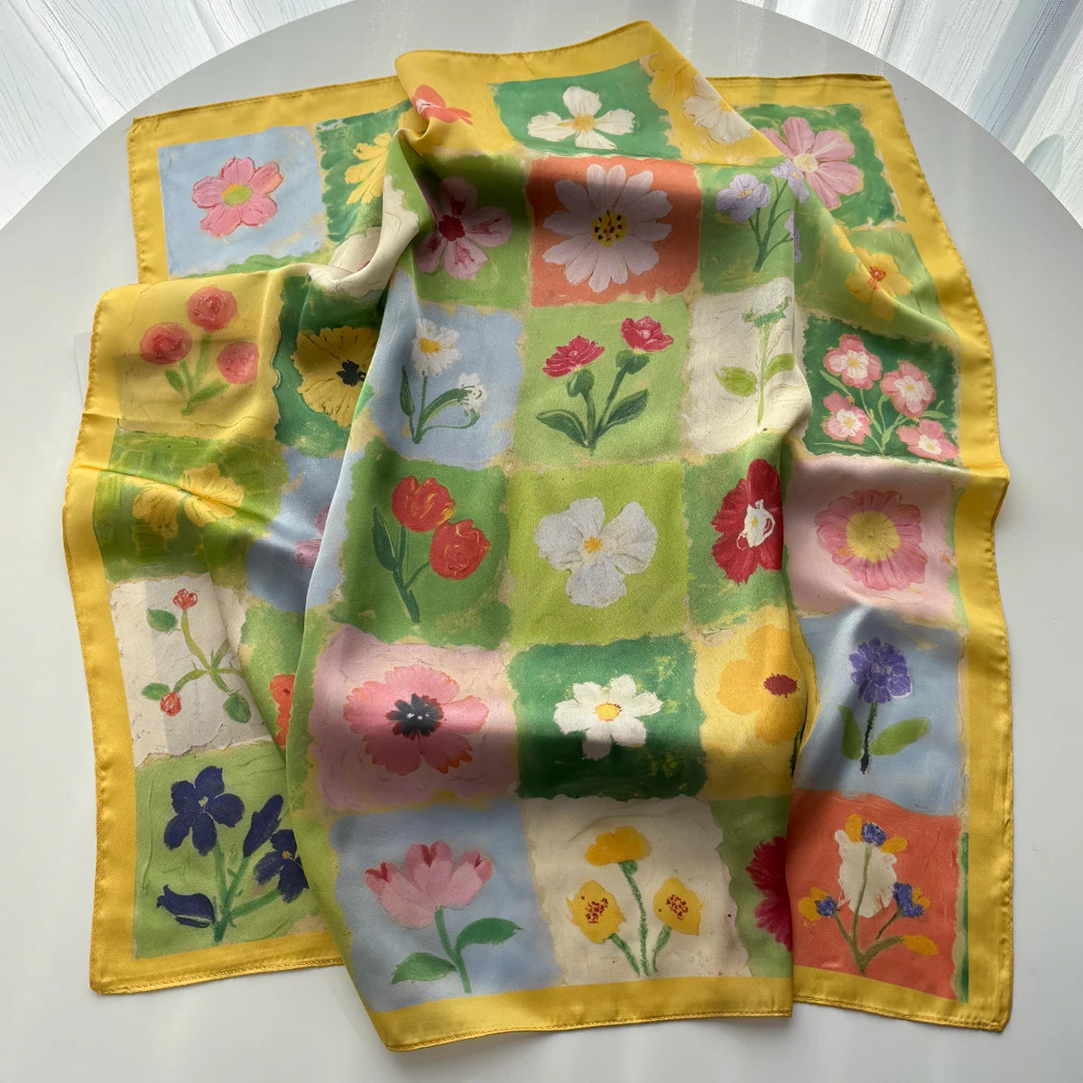 Floral Print Women Scarf Silk Square Neckerchief Spring Autumn Shawl Foulard Headbanda Stole Scarves Bufanda Ties