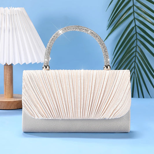 New pleated evening bag with diamond handle versatile for banquets and parties fashionable and stylish single-shoulder bag for