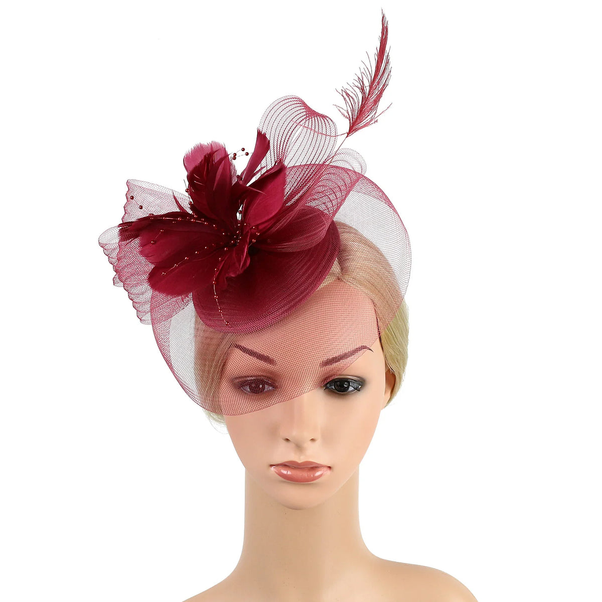 Women Ascot Fascinator Hat  Feather Flower Mesh Hair Clip Kentucky Derby Photography Headwear Cocktail Tea Party Hair Accessory