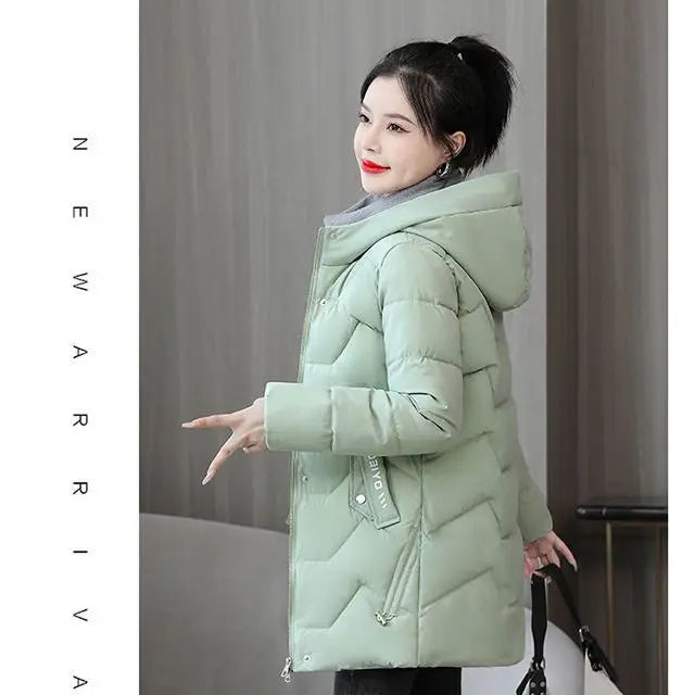 New Winter fashion Women Mid-Length Down Cotton Jacket Korean Loose Thick Warm padded Coat female Hooded Parkas outerwear R013