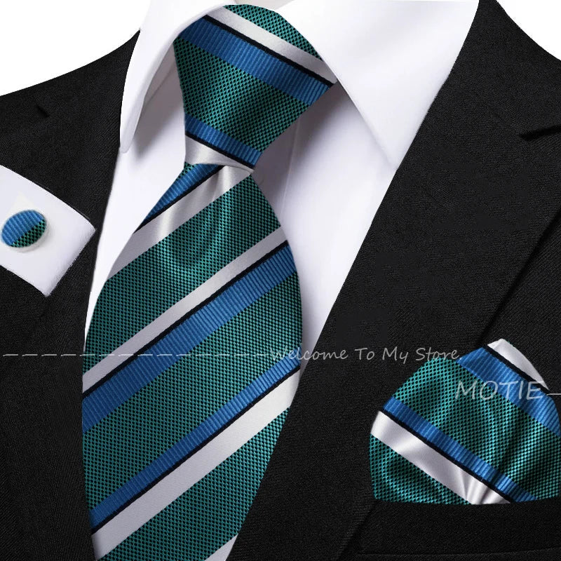 New Classic Striped Jacquard Tie Set Include Purple Polyester Pocket Square As Daily Wear Party Wedding Stylish Accessories Gift