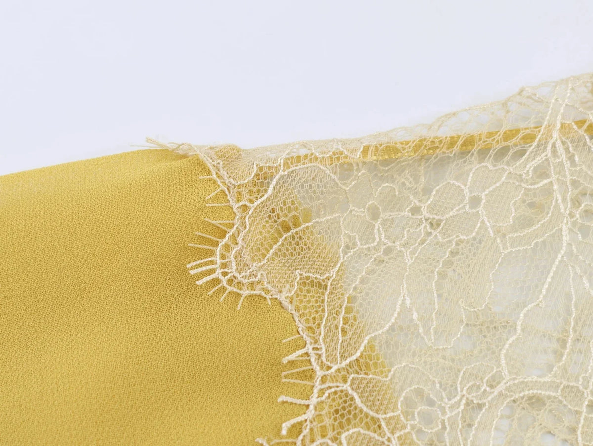 KONDALA Elegant Women Yellow Chiffon Blouse Lace Bow Long Flare Sleeve Loose Blouse Fashion 2026 Spring Summer Holiday Blouse