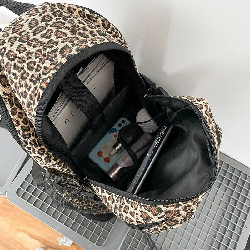 Fashion Girl College School Bag Casual Simple Women Backpack Leopard Book Packbags for Teenage Travel Shoulder Bags Laptop Bag