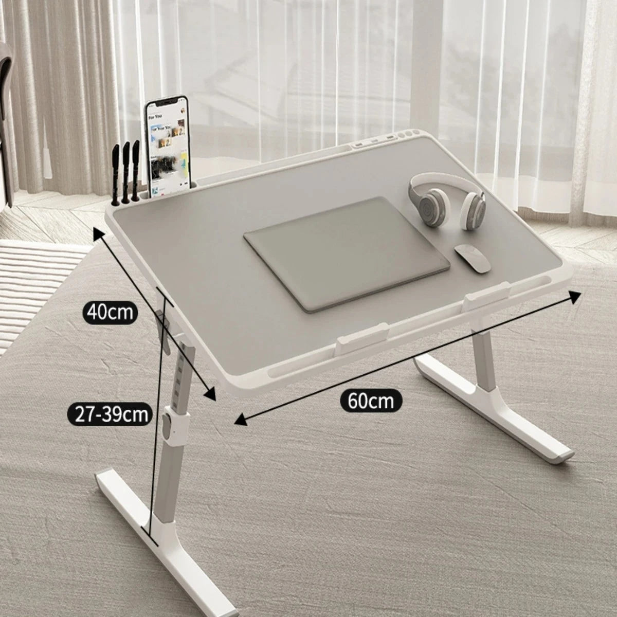 Adjustable Laptop Bed Tray - Foldable Standing Desk with Storage Drawer, Portable Lap Desk for Sofa & Bed Use, foldable table