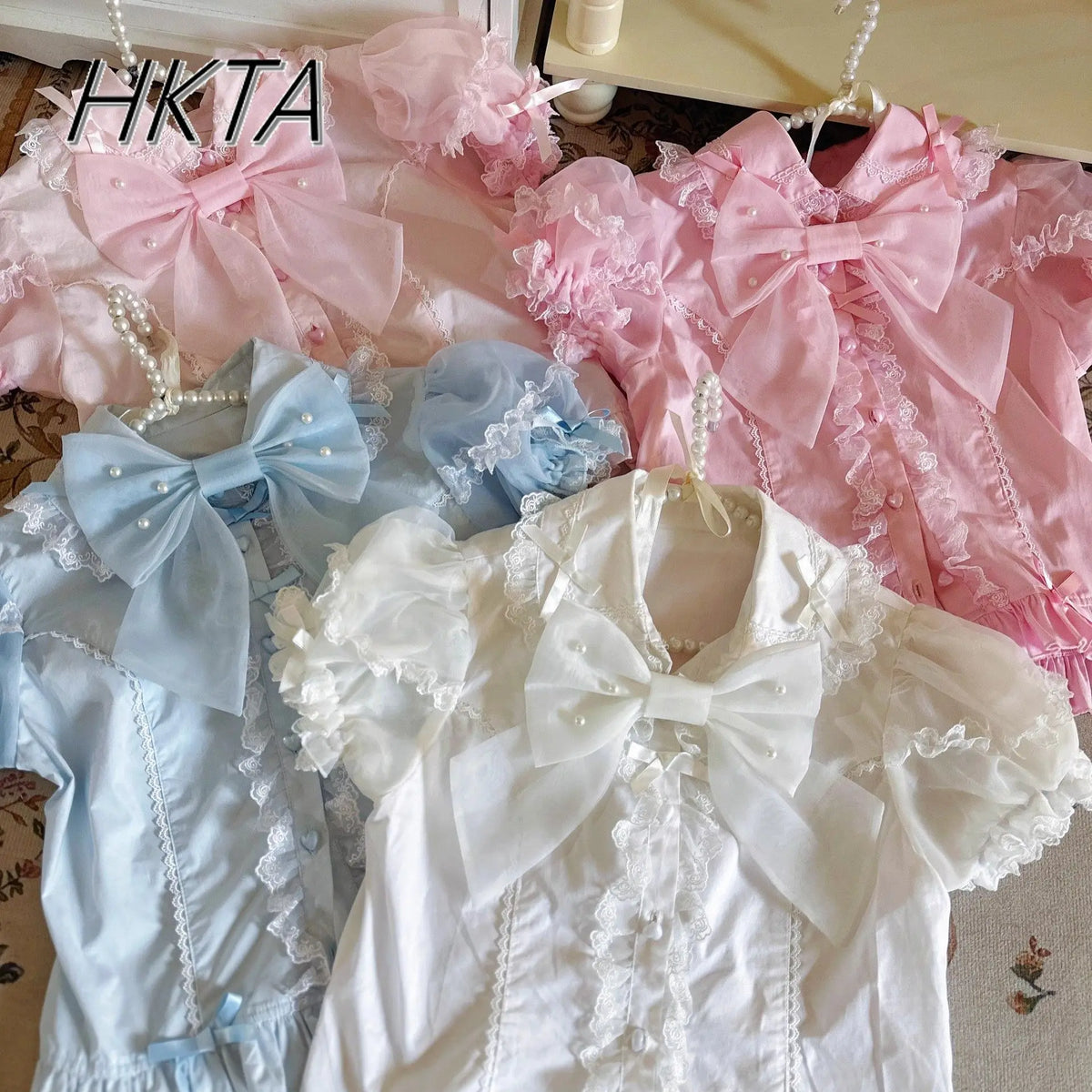 Cute Sweet Lolita Girls Shirt 2025 Summer New Bubble Short-sleeved Shirts Doll Collar Single-breasted Candy-colored Blouse Top