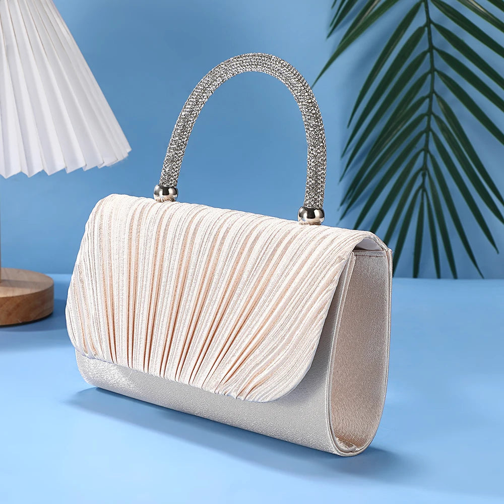 New pleated evening bag with diamond handle versatile for banquets and parties fashionable and stylish single-shoulder bag for
