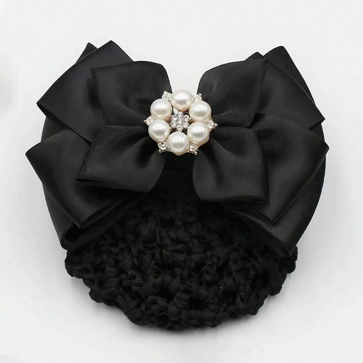 1pc Fashion Pearl Bow Spring Hair Clip Hair Net Nurse Stewardess Professional Headwear Hotel Bank Women Headdress Barrettes