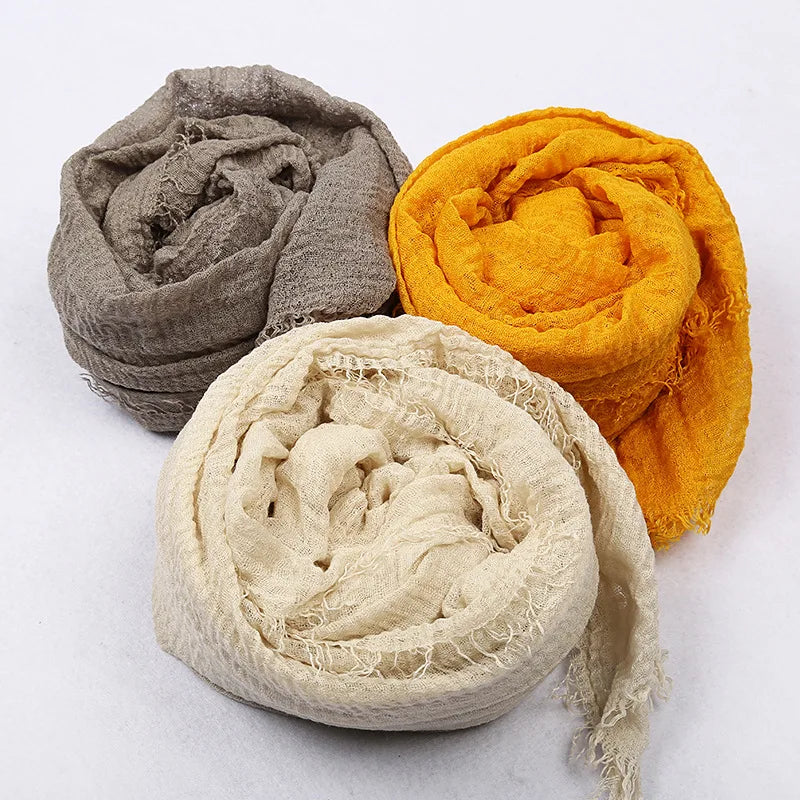 180*90cm Women Muslim Crinkle Hijab Scarf Femme Musulman Cotton Linen Solid Headscarf Islamic Hijab Shawls and Wraps Wholesale