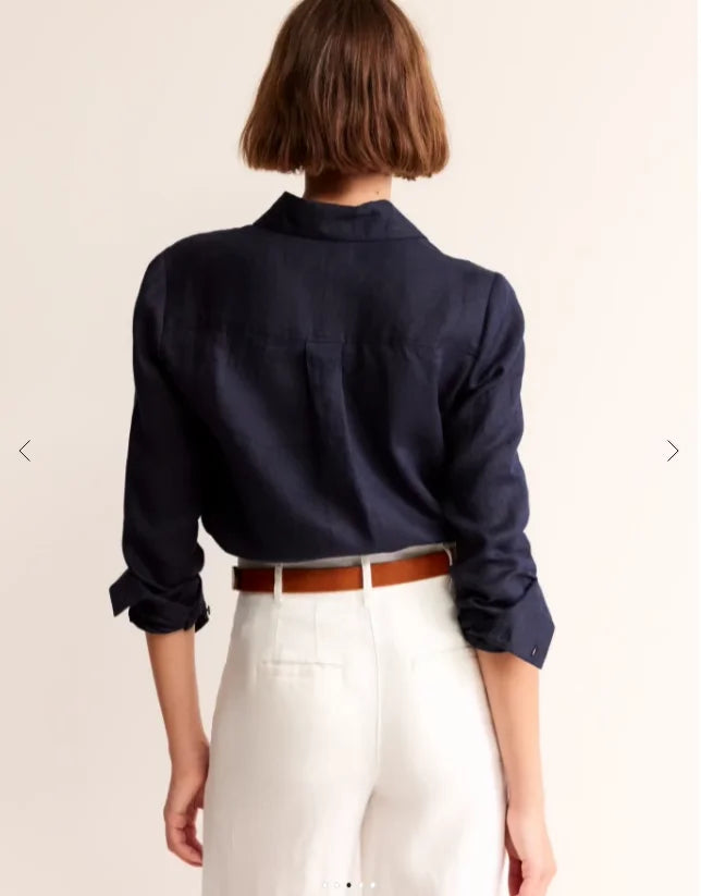 Navy Blue Full Linen Shirt Women's Long-Sleeved Spring and Summer Rain Dew Linen Shirt Loose Large Size Cotton and Linen Top Sun