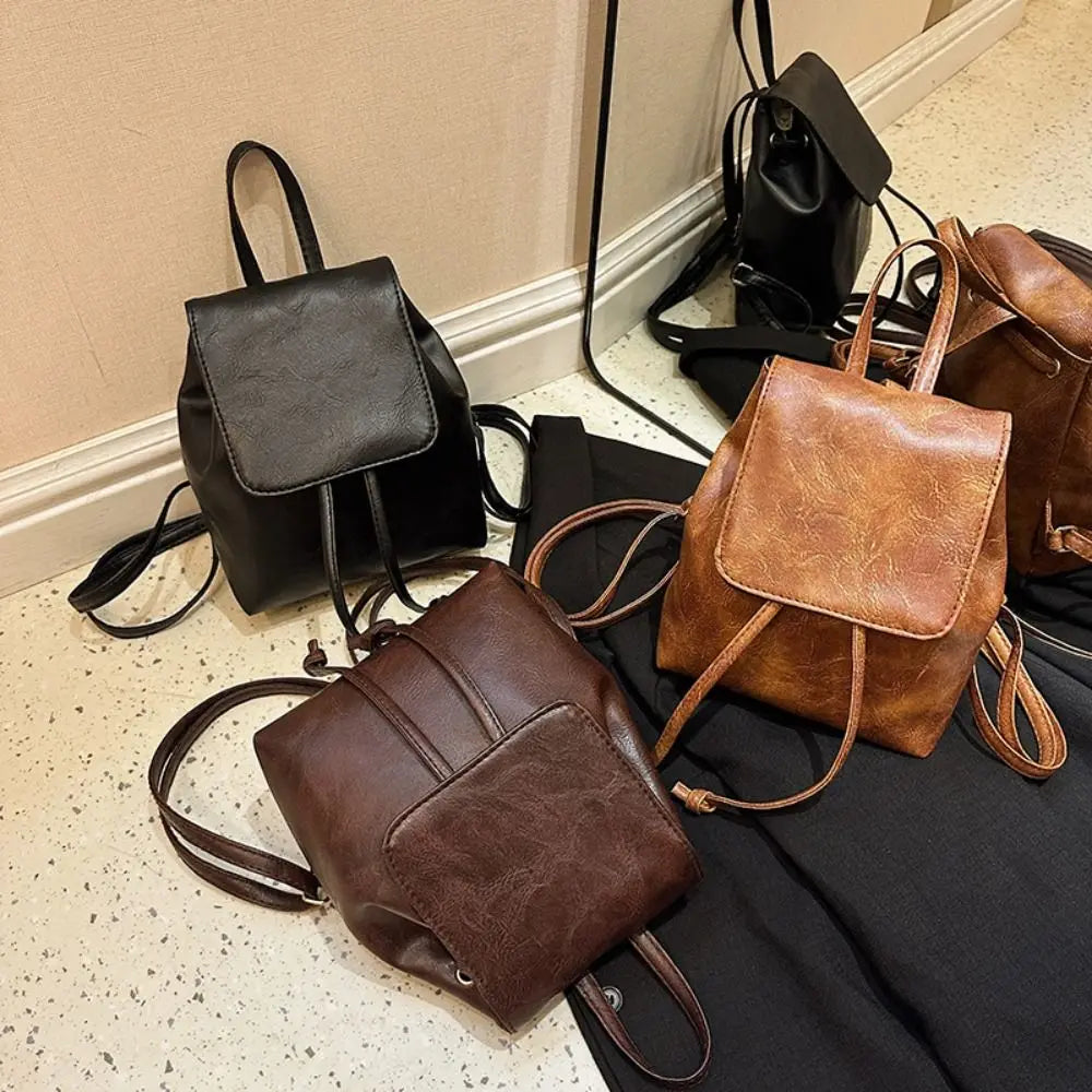PU PU Backpack Mini Solid Color Brown Retro Backpack Small Pack Handbag Solid Color Shoulder Bag Children