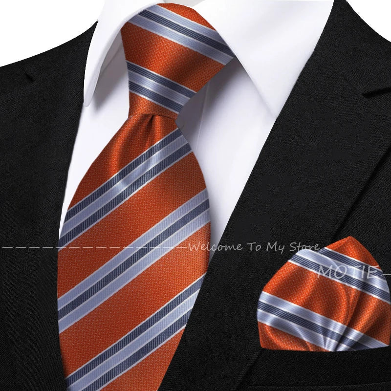 New Classic Striped Jacquard Tie Set Include Purple Polyester Pocket Square As Daily Wear Party Wedding Stylish Accessories Gift