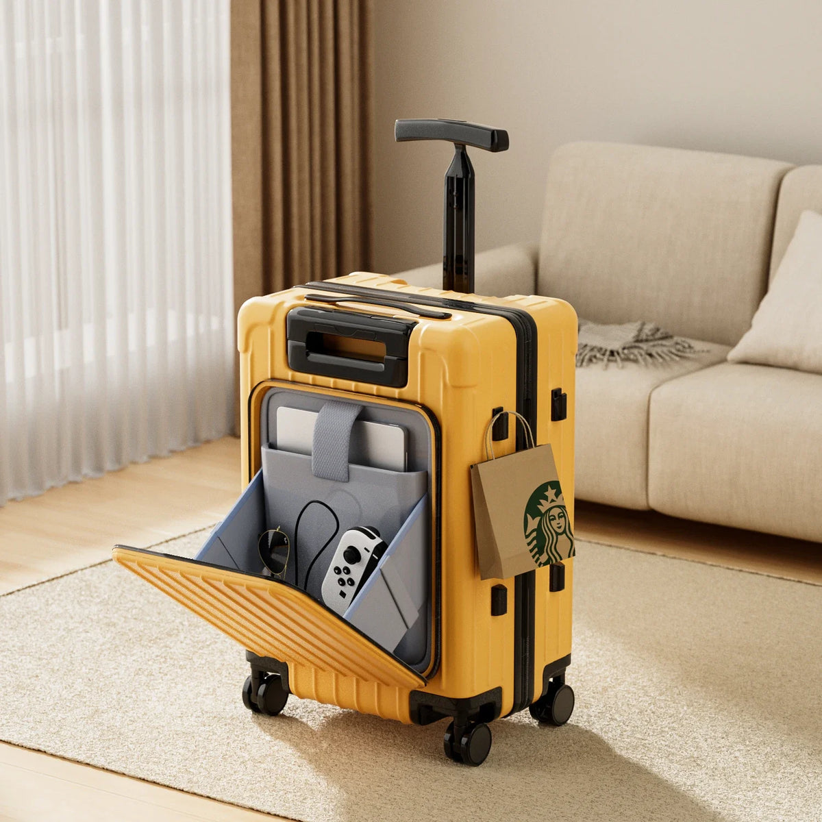 Kid Suitcase Front Opening Boarding Case Laptop Trolley Case Luggage with Spinner Wheels Carry on Luggage for Travel