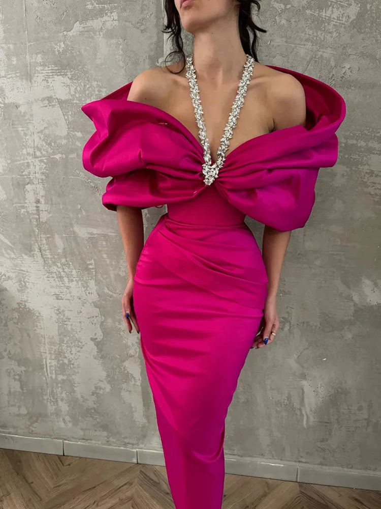 Women Sexy Off Shoulder Ruched Black Maxi Long Diamonds Celebrity Bodycon Bandage Dress 2025 Elegant Evening Club Party Dress