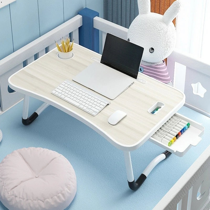 Folding Mini Table, Bed Tray Cup Holder Type Laptop Desk, Sitting Table, Cup Holder Drawer Tablet Stand, Folding Small Table