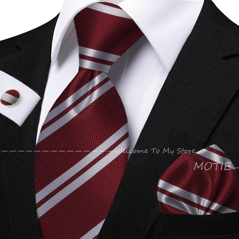 New Classic Striped Jacquard Tie Set Include Purple Polyester Pocket Square As Daily Wear Party Wedding Stylish Accessories Gift