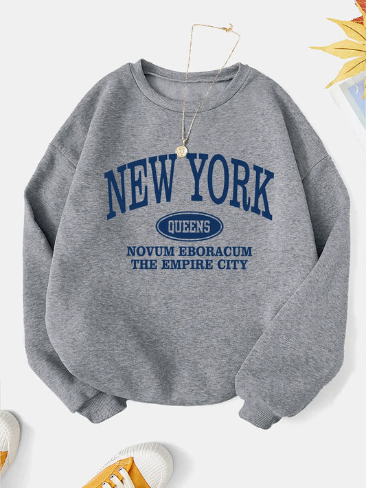 New York Fashion Letter Print Sweatshirt Crew Neck Hooded Casual Sweatshirt for Winter and Fall Women Clothing