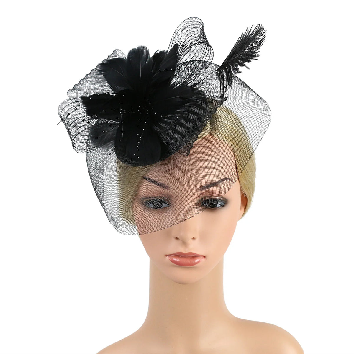 Women Ascot Fascinator Hat  Feather Flower Mesh Hair Clip Kentucky Derby Photography Headwear Cocktail Tea Party Hair Accessory