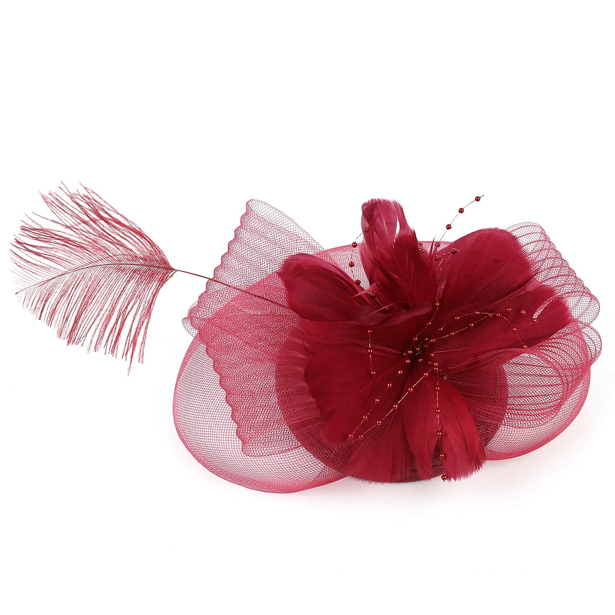 Women Ascot Fascinator Hat  Feather Flower Mesh Hair Clip Kentucky Derby Photography Headwear Cocktail Tea Party Hair Accessory