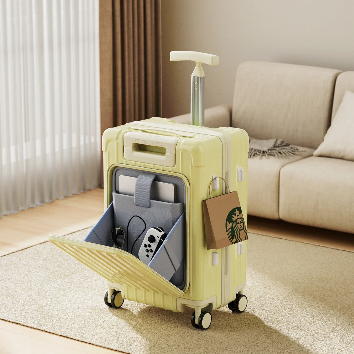 Kid Suitcase Front Opening Boarding Case Laptop Trolley Case Luggage with Spinner Wheels Carry on Luggage for Travel