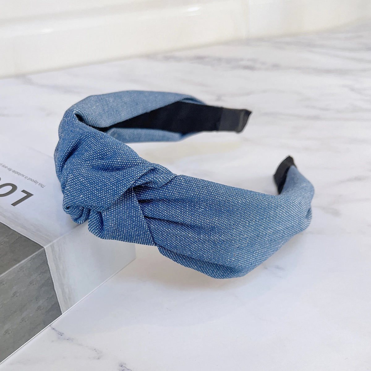 PROLY New Fashion Women Headband Wide Side Blue Denim Hairband Center Knot Turban Headwear Adult Classic Hair Accessories