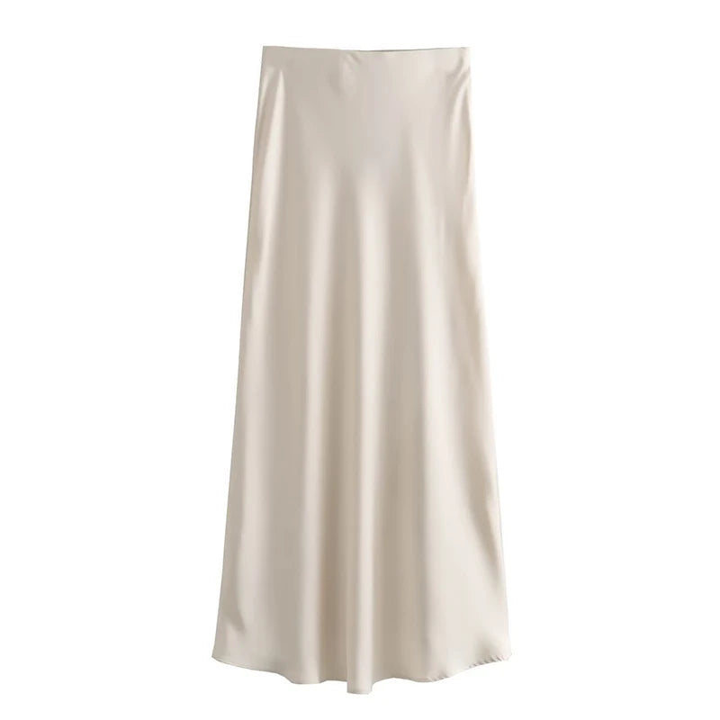 Koekop Woman 2024 Satin Skirt  For Women Summer Black Midi Skirt Office Elegant Women's Skirts Women High Waist Long Skirts