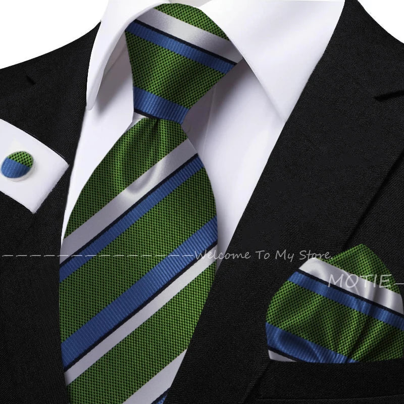 New Classic Striped Jacquard Tie Set Include Purple Polyester Pocket Square As Daily Wear Party Wedding Stylish Accessories Gift