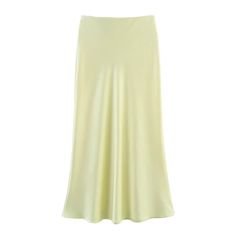 Koekop Woman 2024 Satin Skirt  For Women Summer Black Midi Skirt Office Elegant Women's Skirts Women High Waist Long Skirts