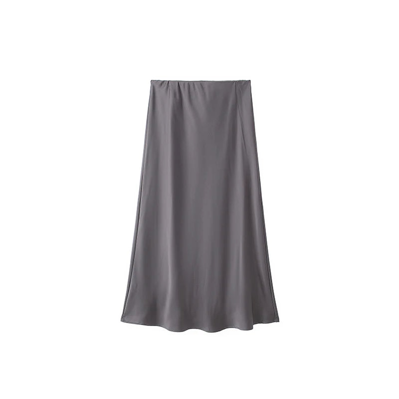 Koekop Woman 2024 Satin Skirt  For Women Summer Black Midi Skirt Office Elegant Women's Skirts Women High Waist Long Skirts