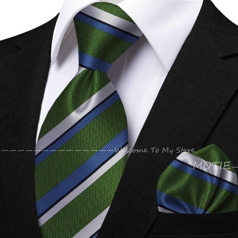 New Classic Striped Jacquard Tie Set Include Purple Polyester Pocket Square As Daily Wear Party Wedding Stylish Accessories Gift
