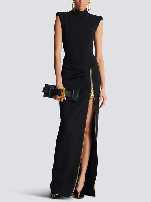 HIGH STREET Newest 2026 Designer Vestido Women's Sleeveless Zipper Slit Elastic Maxi Long Dress