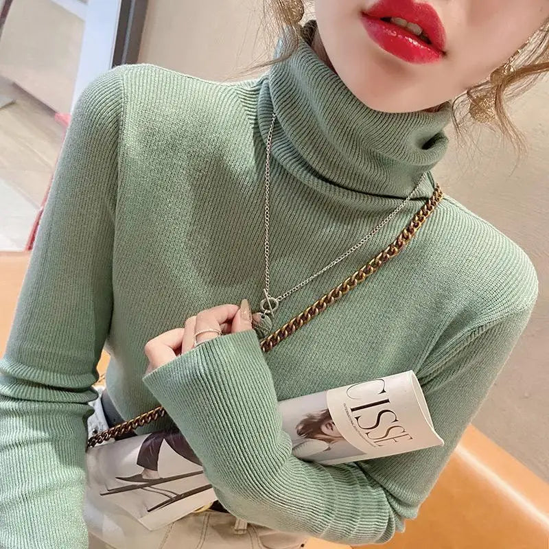Fashion Solid Color Slim Turtleneck Sweater 2026 Autumn Winter New Casual Versatile Warm Pullovers Long Sleeves Women's Clothing