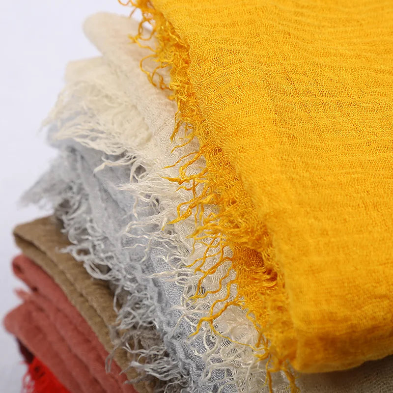 180*90cm Women Muslim Crinkle Hijab Scarf Femme Musulman Cotton Linen Solid Headscarf Islamic Hijab Shawls and Wraps Wholesale