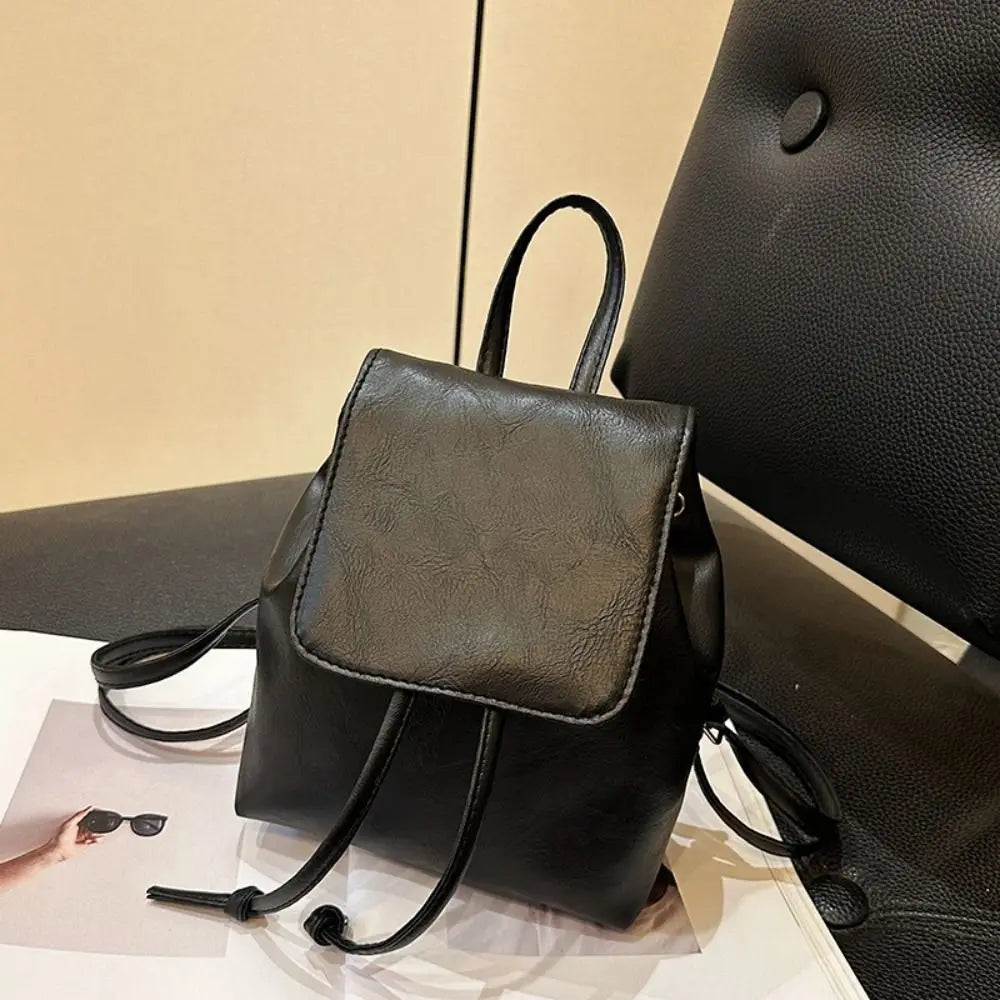PU PU Backpack Mini Solid Color Brown Retro Backpack Small Pack Handbag Solid Color Shoulder Bag Children