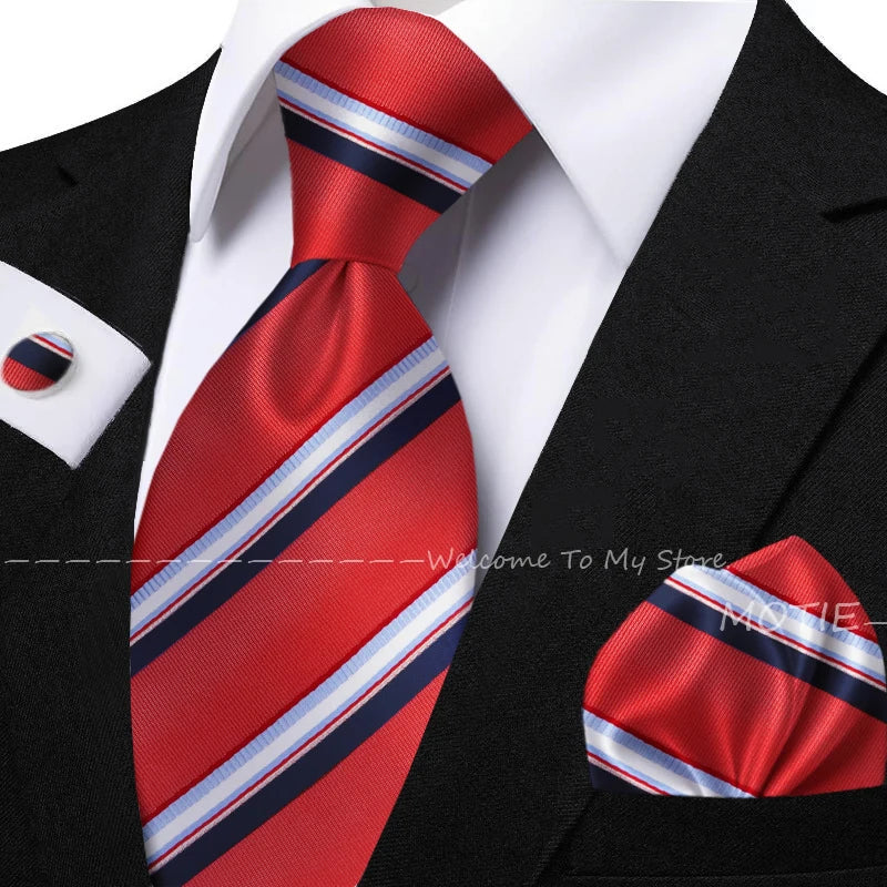 New Classic Striped Jacquard Tie Set Include Purple Polyester Pocket Square As Daily Wear Party Wedding Stylish Accessories Gift