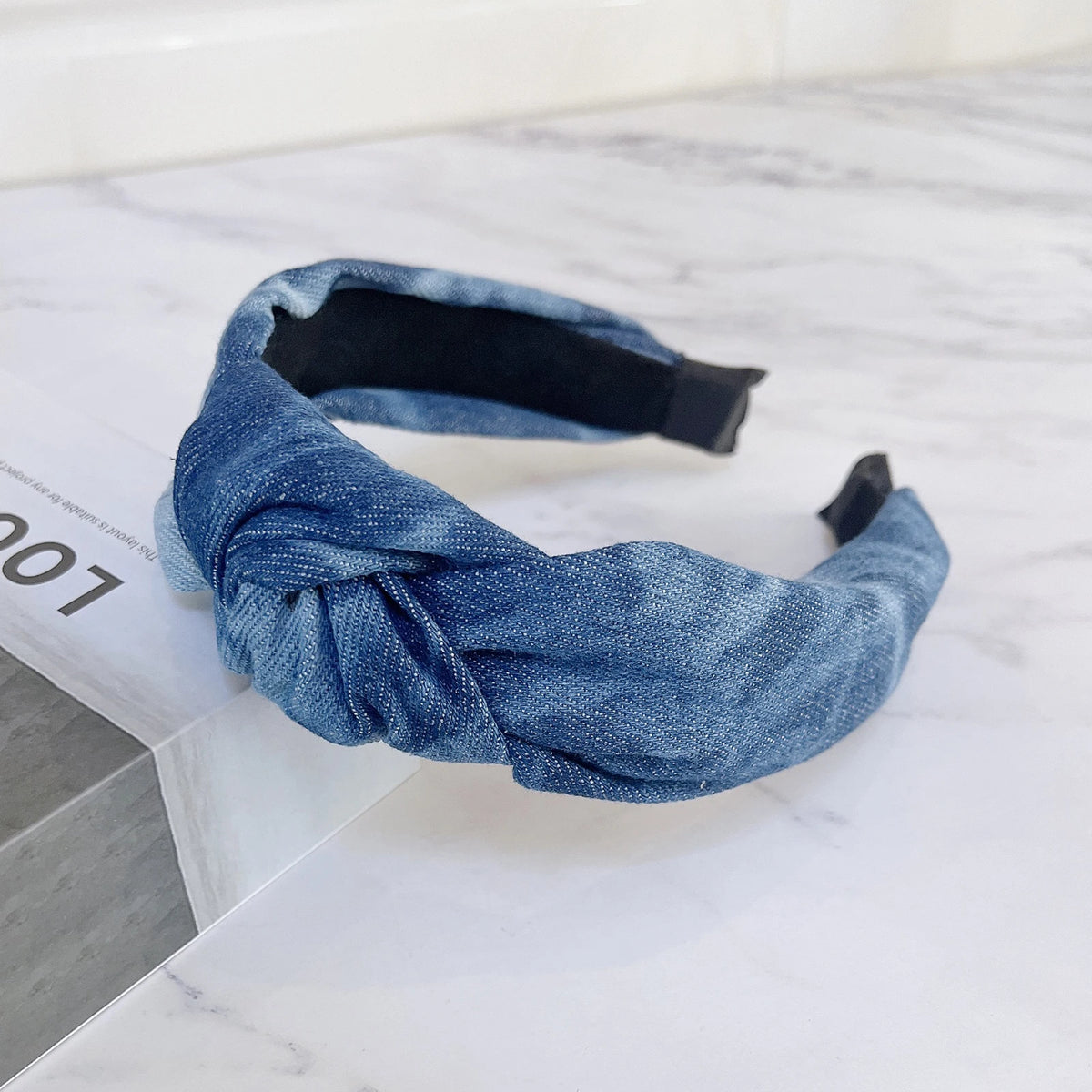 PROLY New Fashion Women Headband Wide Side Blue Denim Hairband Center Knot Turban Headwear Adult Classic Hair Accessories